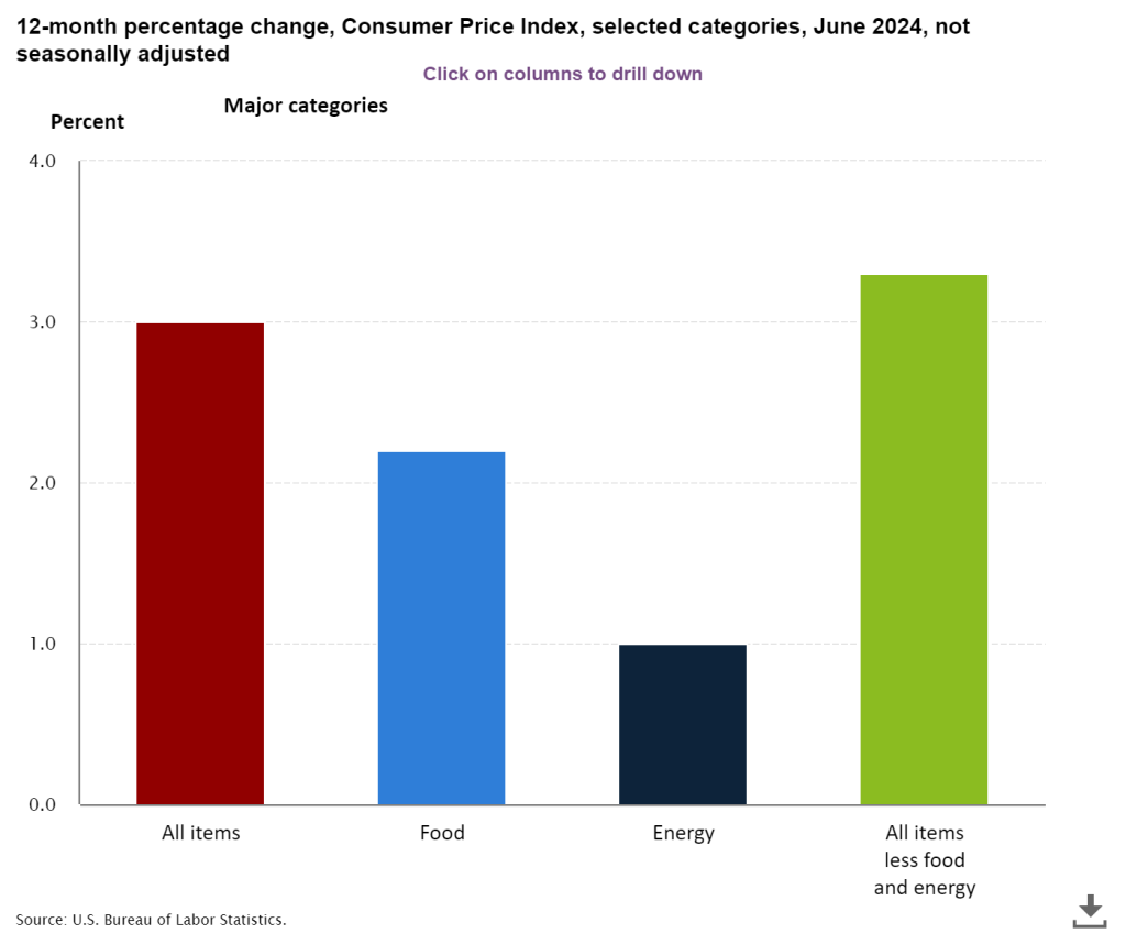 A chart of 12-month percentage change in Consumer Price Index