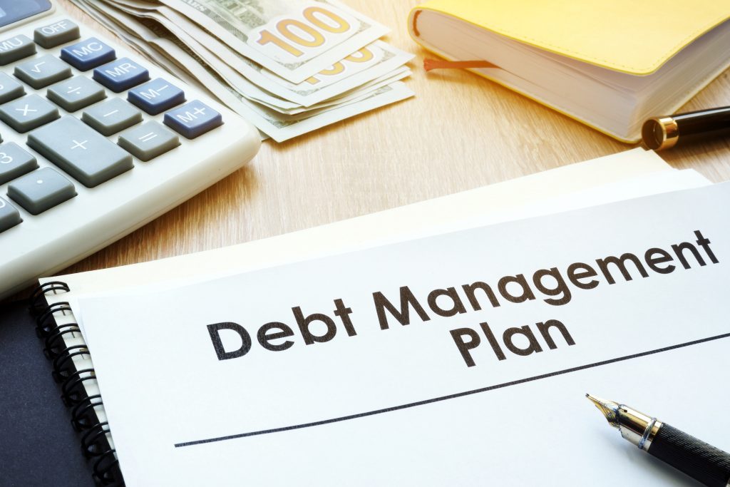 Debt management plan on a table.