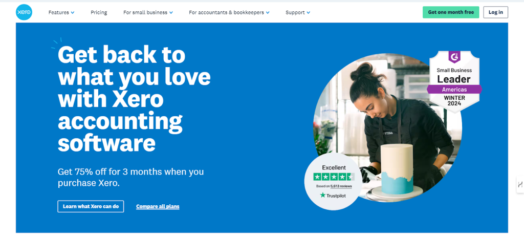 A screenshot of Xero homepage