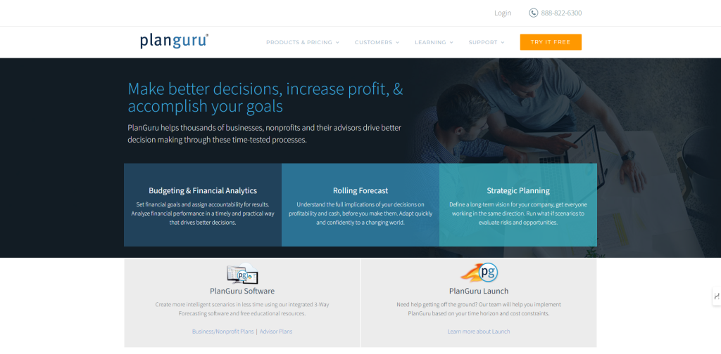 A screenshot of PlanGuru homepage